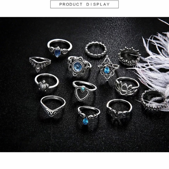 13pcs Blue Finger Rings Knuckle Set Boho Jewelry - Picture 3 of 8